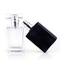 Cosmetic Rectangle Matte Black 30ml 50ml Refillable Glass Perfume Spray Bottle with Aluminum Spray Pump Cap